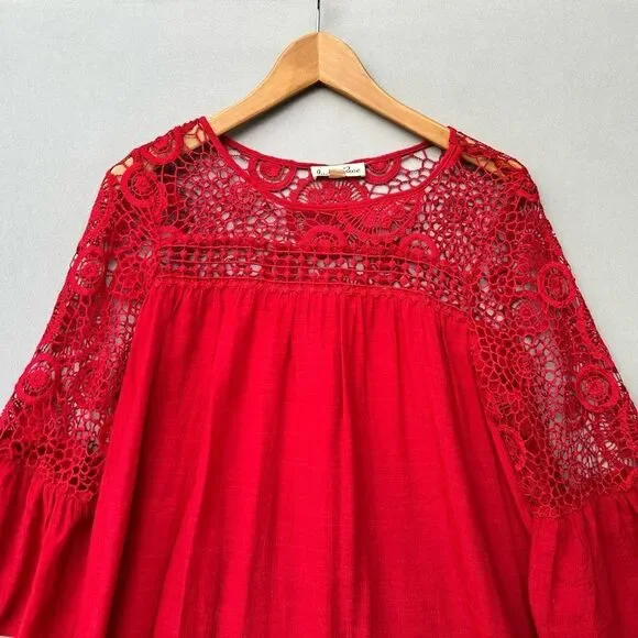🎉5 for $45🎉 Indigo rose red top blouse shirt size M lace - Picture 4 of 9